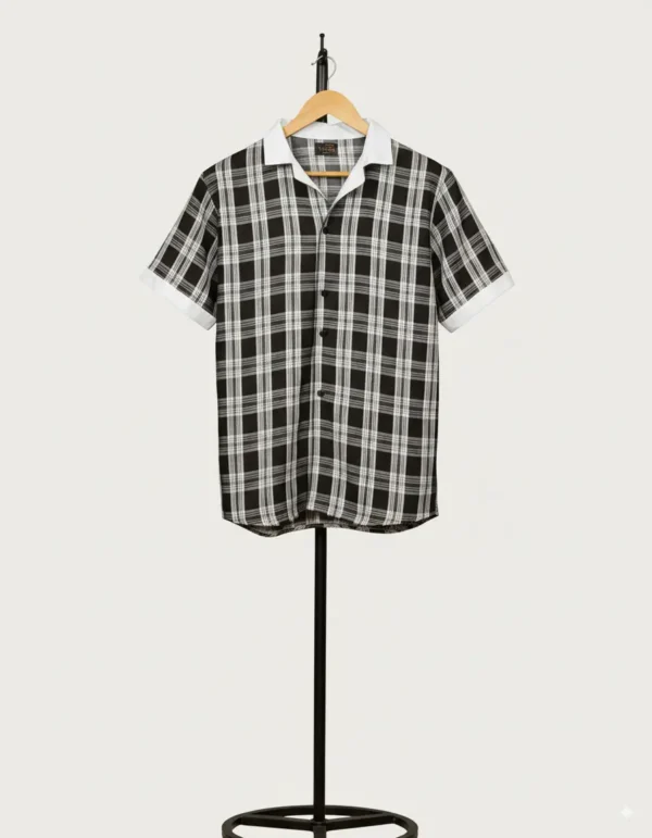Black & White checkered flawline half sleeve shirt with Cuban collar